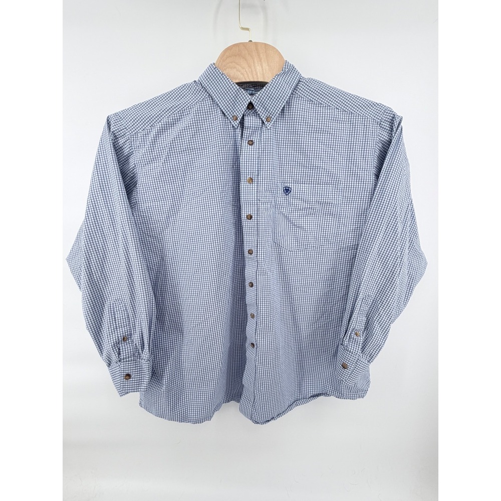 Ariat Pro Series Shirt Mens XXL Long Sleeve Blue White Grid Plaid Button Western
